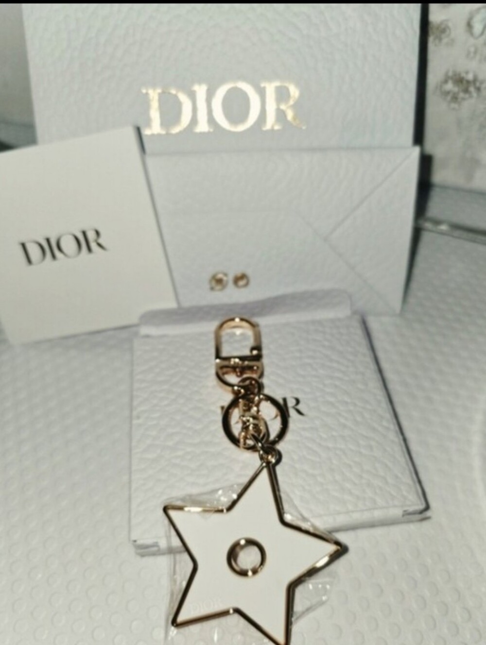 Dior White and Gold Star Keyring Charm